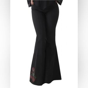 KILLSTAR Blood Rose Embroidered Bell Bottom Flared Trousers Size XXL Tall Long